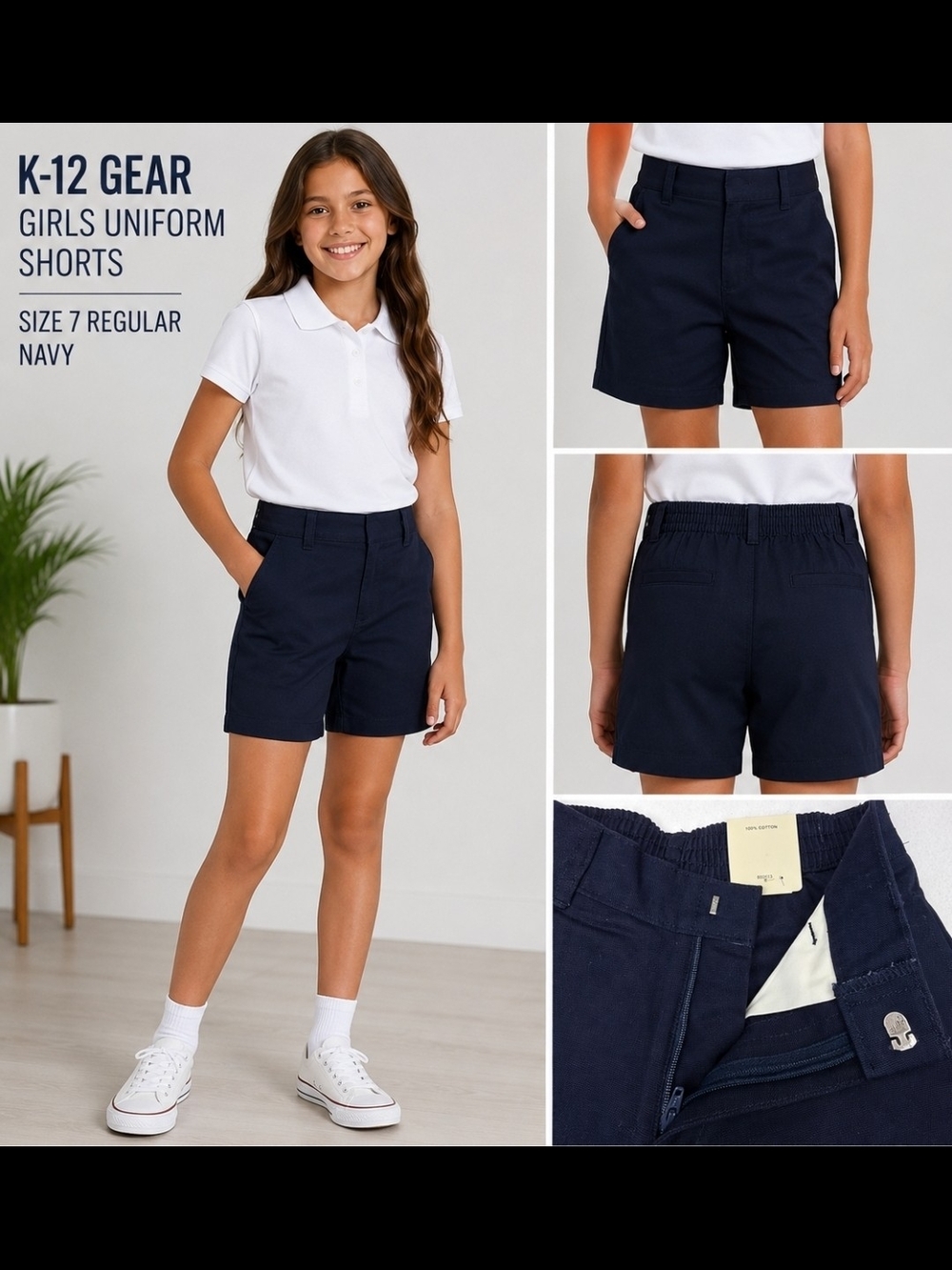 K-12 Gear Girls Uniform Shorts Size 7 Regular Navy Blue NWT